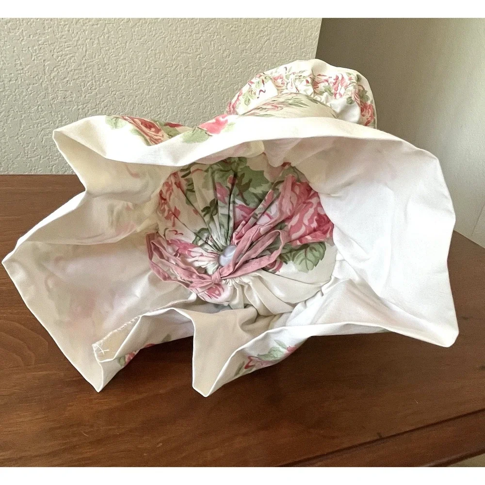 Vtg Laura Ashley Country Roses Pink Ruffled BOLSTER PILLOW Shabby Chic NEW